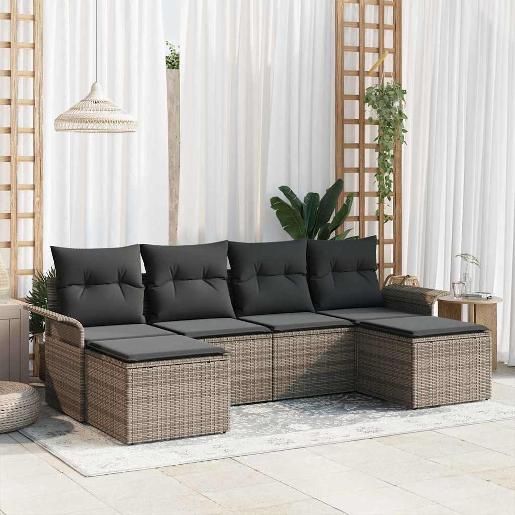 Tuin Sofa Set met opslag 6 pcs Grijs poly rattan is nu te koop bij PeponiXL, paradijselijk wonen!