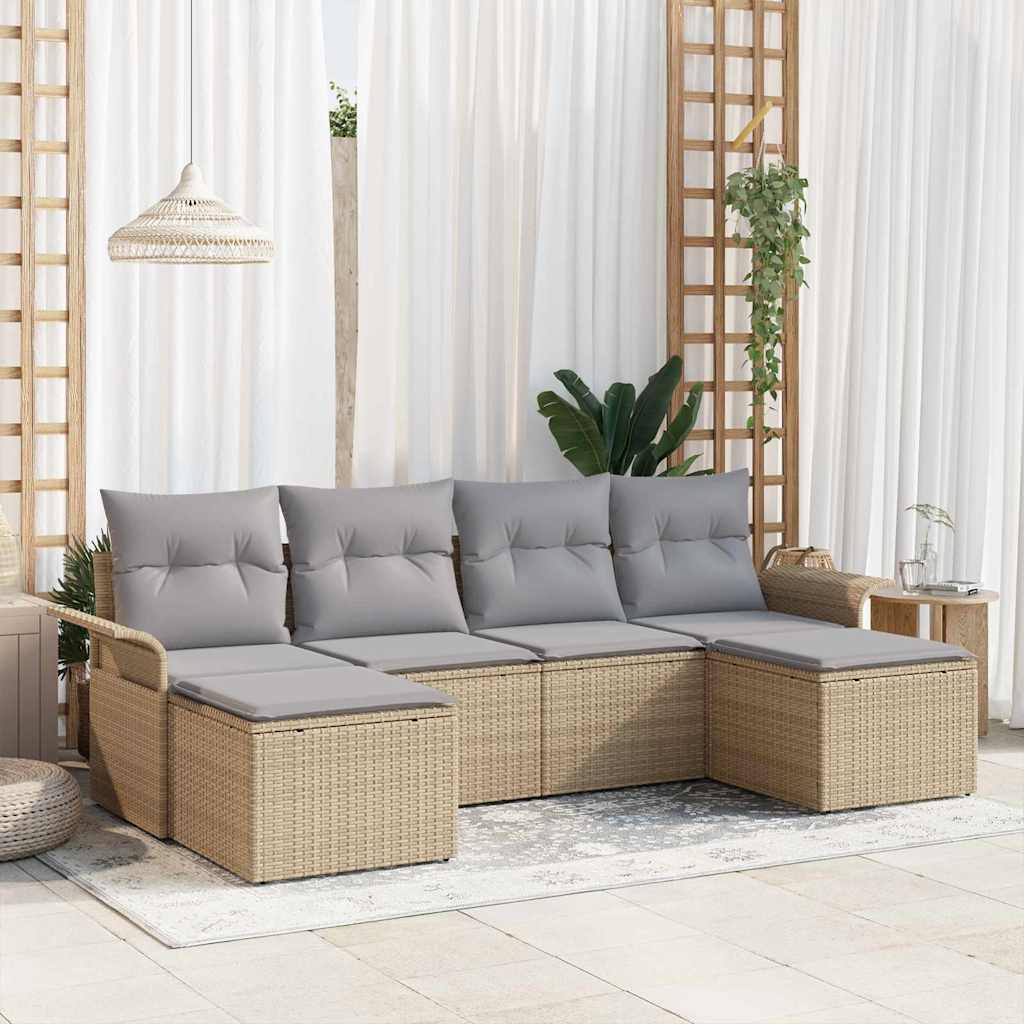 Tuin Sofa Set met opslag 6 pcs Beige poly rattan is nu te koop bij PeponiXL, paradijselijk wonen!
