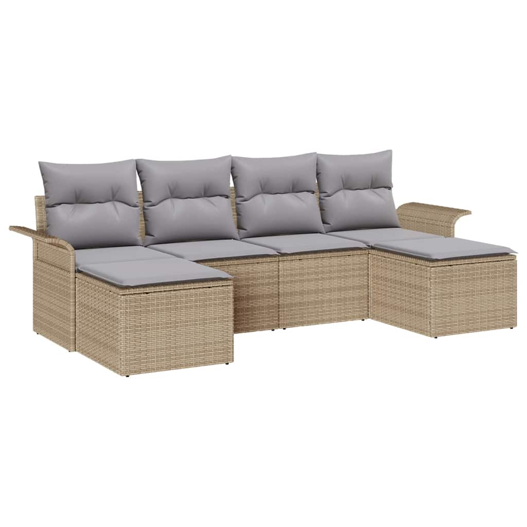 Tuin Sofa Set met opslag 6 pcs Beige poly rattan is nu te koop bij PeponiXL, paradijselijk wonen!