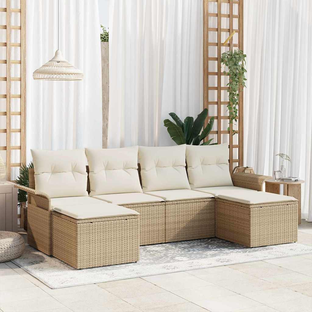 Tuin Sofa Set met opslag 6 pcs Beige poly rattan is nu te koop bij PeponiXL, paradijselijk wonen!