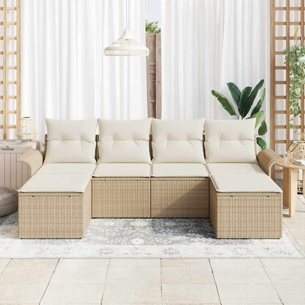 Tuin Sofa Set met opslag 6 pcs Beige poly rattan is nu te koop bij PeponiXL, paradijselijk wonen!