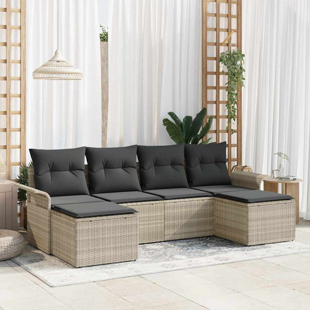 Tuin Sofa Set met opslag 6 pcs Lichtgrijs poly rattan is nu te koop bij PeponiXL, paradijselijk wonen!