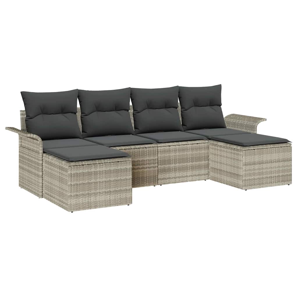 Tuin Sofa Set met opslag 6 pcs Lichtgrijs poly rattan is nu te koop bij PeponiXL, paradijselijk wonen!