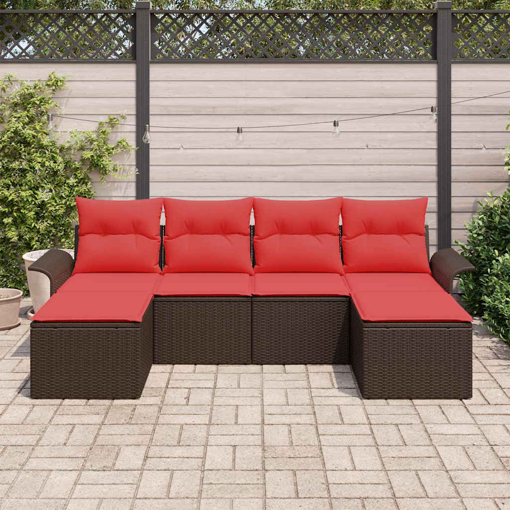 Tuin Sofa Set met kussen met opslag 6 pcs Bruin Poly riet is nu te koop bij PeponiXL, paradijselijk wonen!
