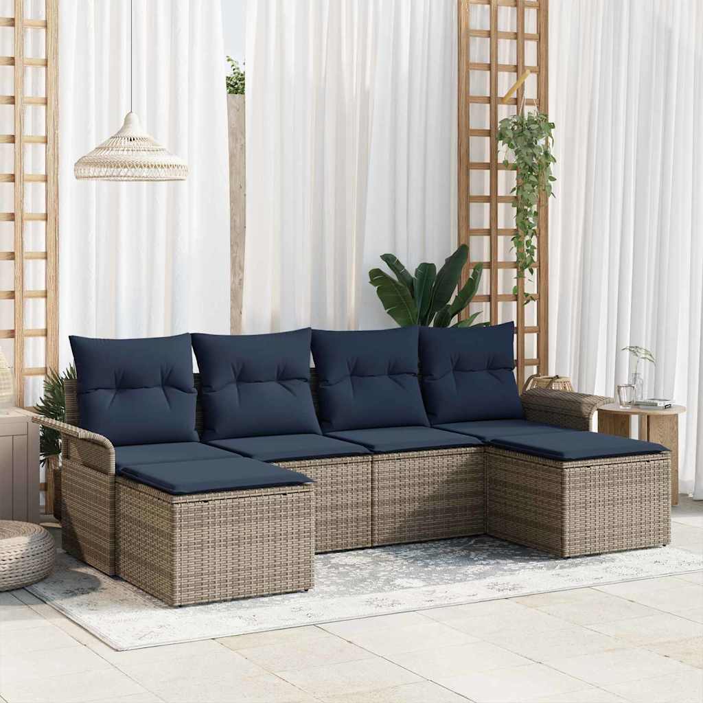 Tuin Sofa Set met kussen met opslag 6 pcs Grijs Poly riet is nu te koop bij PeponiXL, paradijselijk wonen!