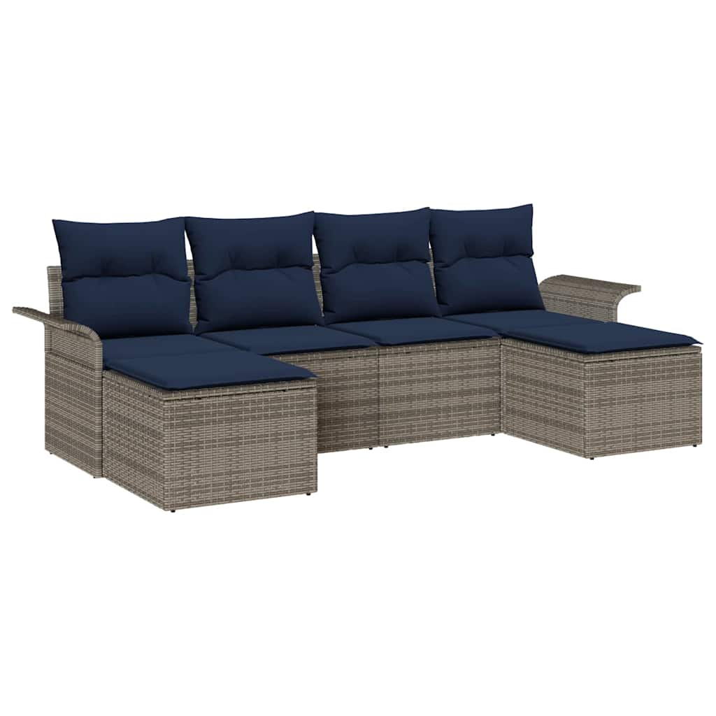 Tuin Sofa Set met kussen met opslag 6 pcs Grijs Poly riet is nu te koop bij PeponiXL, paradijselijk wonen!
