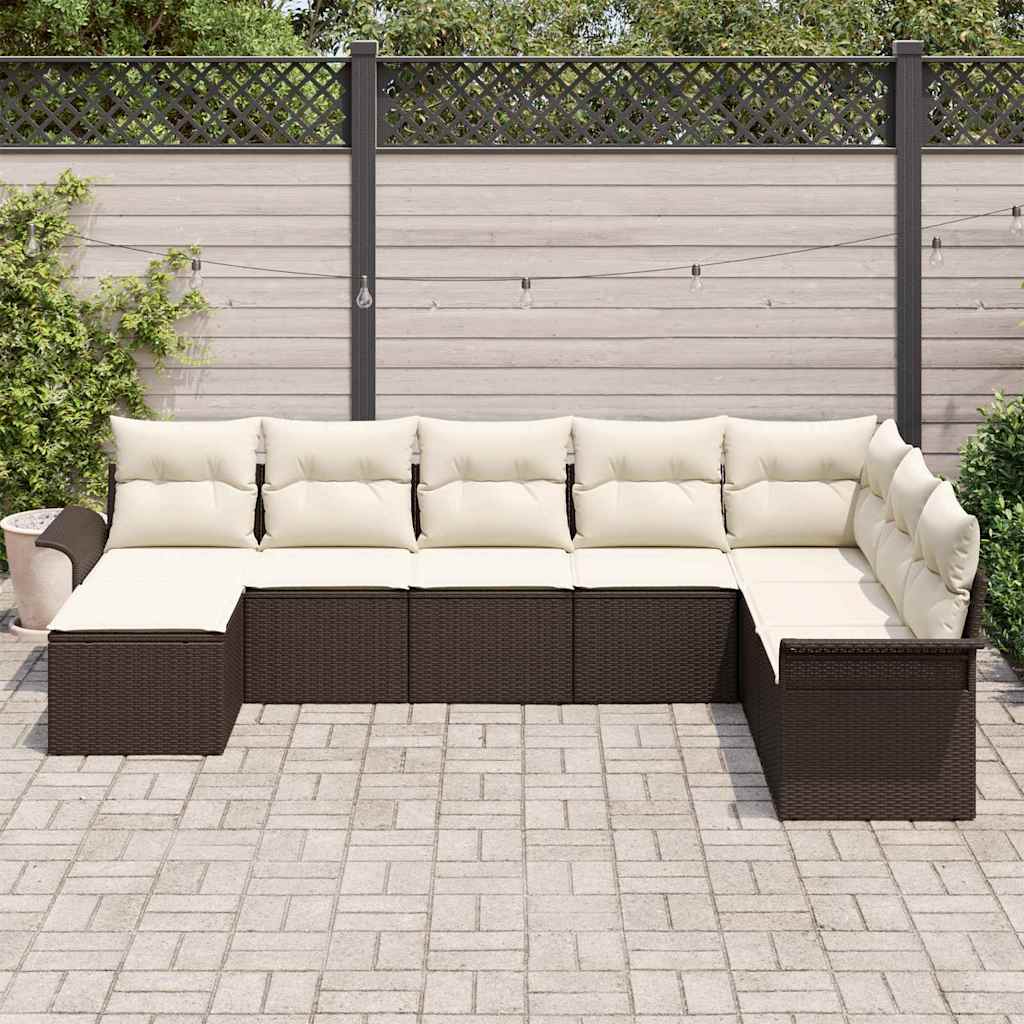 Tuin Sofa Set met kussen met opslag 8 pcs Bruin Poly riet is nu te koop bij PeponiXL, paradijselijk wonen!