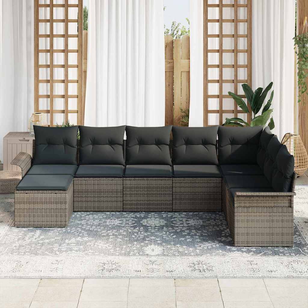 Tuin Sofa Set met kussen met opslag 8 pcs Grijs Poly riet is nu te koop bij PeponiXL, paradijselijk wonen!