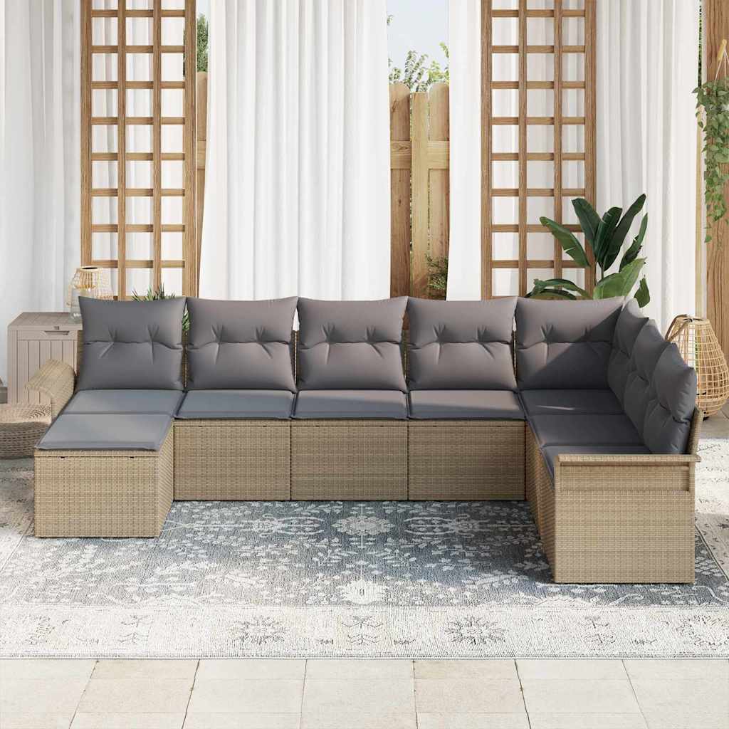 Tuin Sofa Set met kussen met opslag 8 pcs Beige Poly riet is nu te koop bij PeponiXL, paradijselijk wonen!