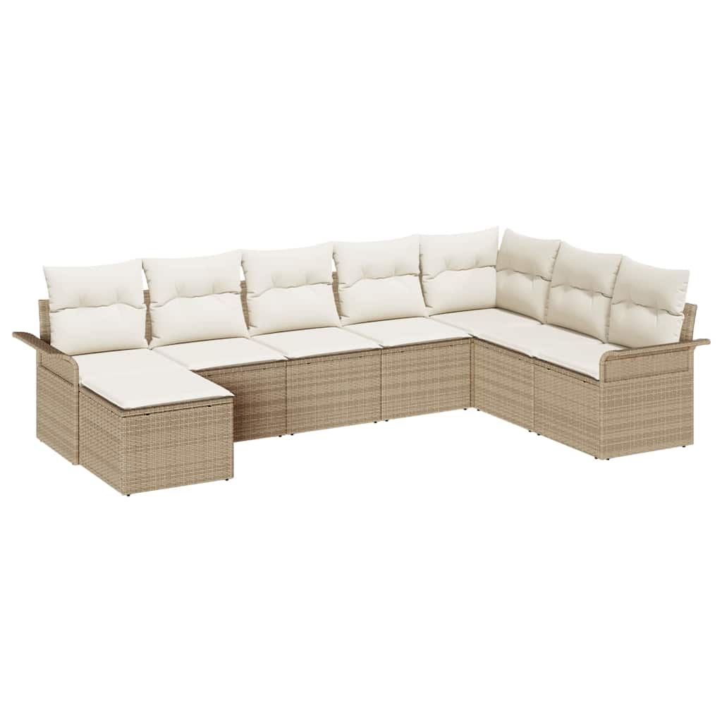 Tuin Sofa Set met kussen met opslag 8 pcs Beige Poly riet is nu te koop bij PeponiXL, paradijselijk wonen!