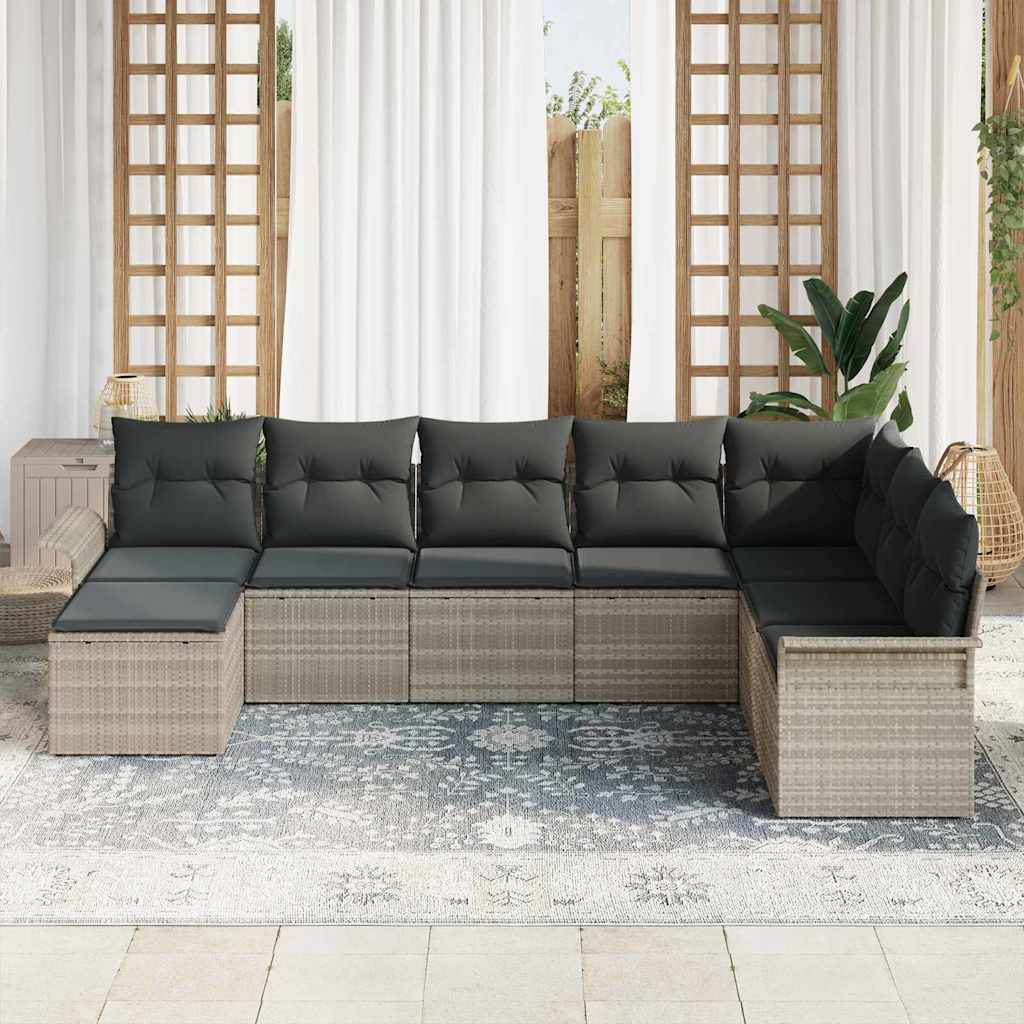 Tuin Sofa Set met kussen met opslag 8 pcs Lichtgrijs Poly riet is nu te koop bij PeponiXL, paradijselijk wonen!
