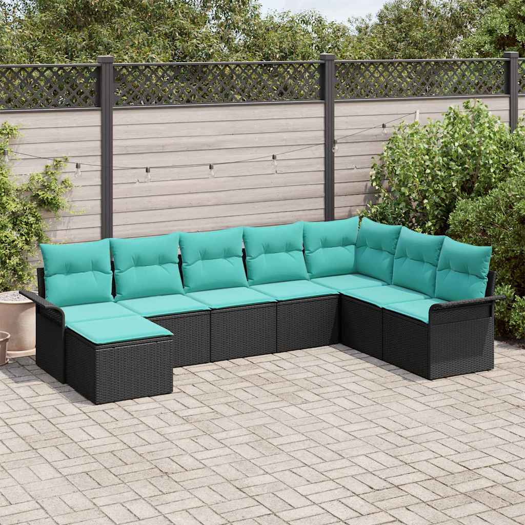Tuin Sofa Set met kussen met opslag 8 pcs Zwart Poly riet is nu te koop bij PeponiXL, paradijselijk wonen!