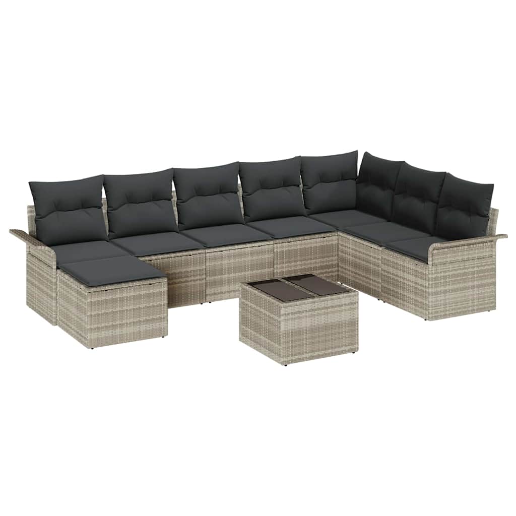 Tuin Sofa Set met kussen met opslag 9 pcs Grijs Poly riet is nu te koop bij PeponiXL, paradijselijk wonen!