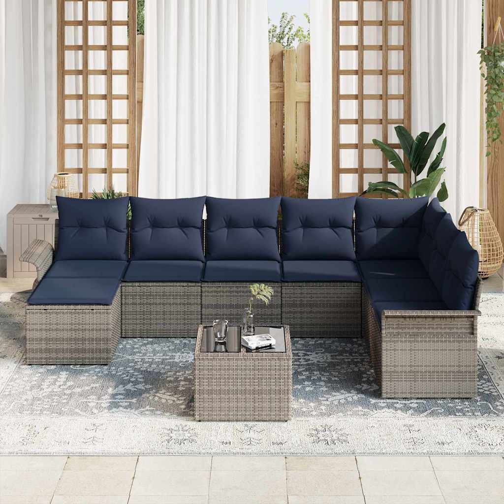 Tuin Sofa Set met kussen met opslag 9 pcs Grijs Poly riet is nu te koop bij PeponiXL, paradijselijk wonen!