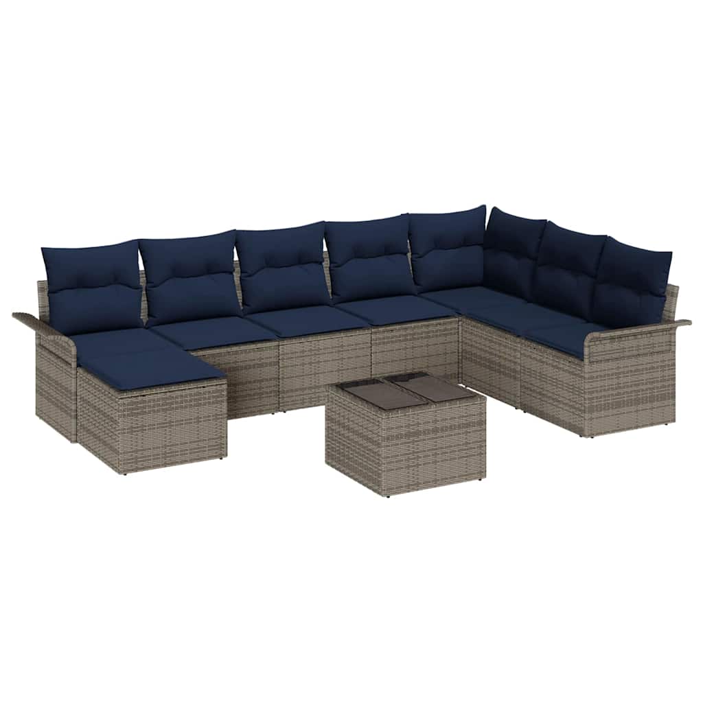 Tuin Sofa Set met kussen met opslag 9 pcs Grijs Poly riet is nu te koop bij PeponiXL, paradijselijk wonen!
