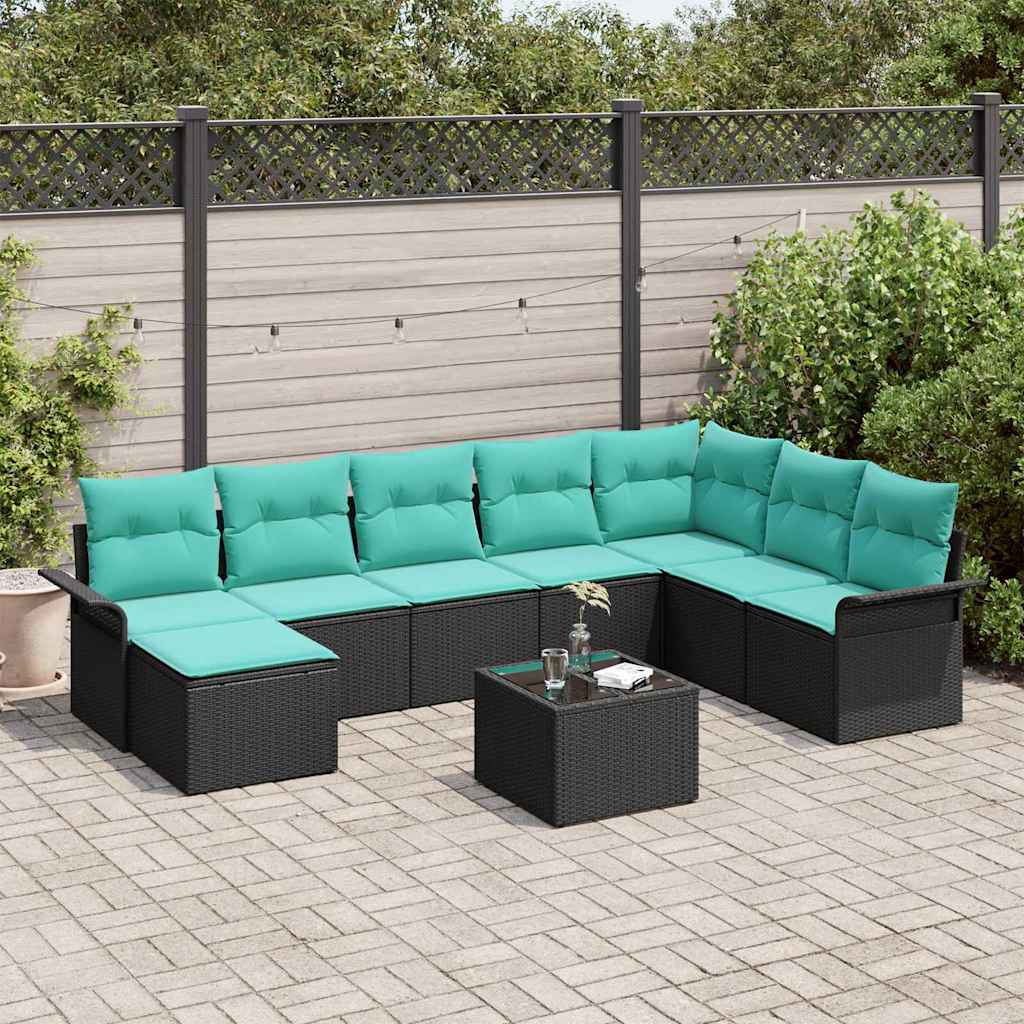 Tuin Sofa Set met kussen met opslag 9 pcs Zwart Poly riet is nu te koop bij PeponiXL, paradijselijk wonen!