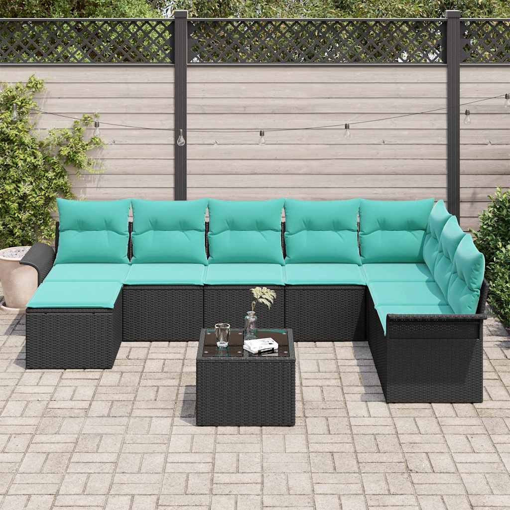 Tuin Sofa Set met kussen met opslag 9 pcs Zwart Poly riet is nu te koop bij PeponiXL, paradijselijk wonen!