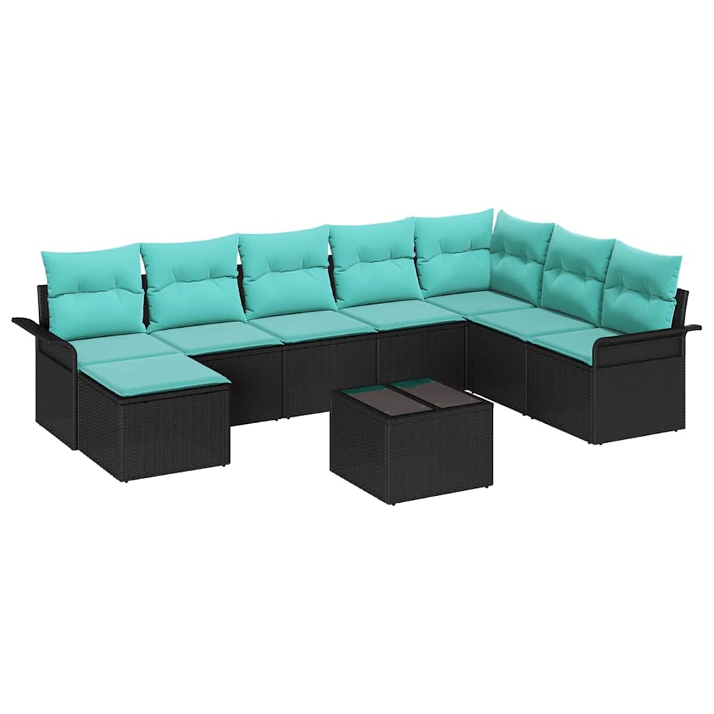 Tuin Sofa Set met kussen met opslag 9 pcs Zwart Poly riet is nu te koop bij PeponiXL, paradijselijk wonen!