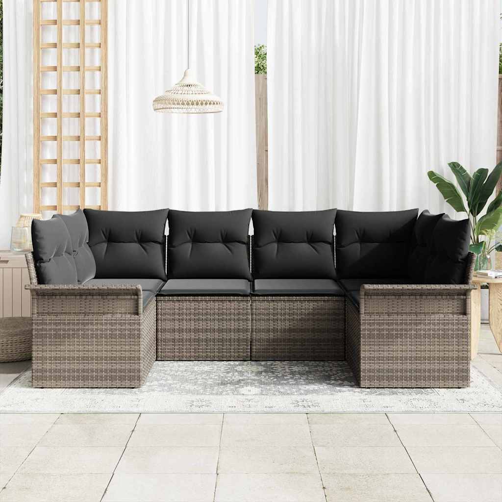 Tuin Sofa Set met opslag 6 pcs Grijs Poly riet is nu te koop bij PeponiXL, paradijselijk wonen!