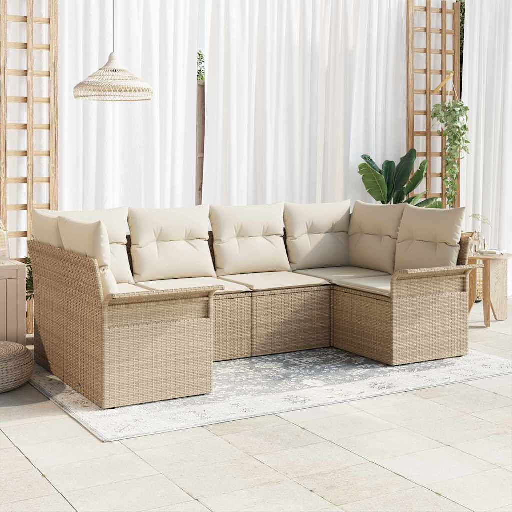 Tuin Sofa Set met opslag 6 pcs Beige Poly riet is nu te koop bij PeponiXL, paradijselijk wonen!