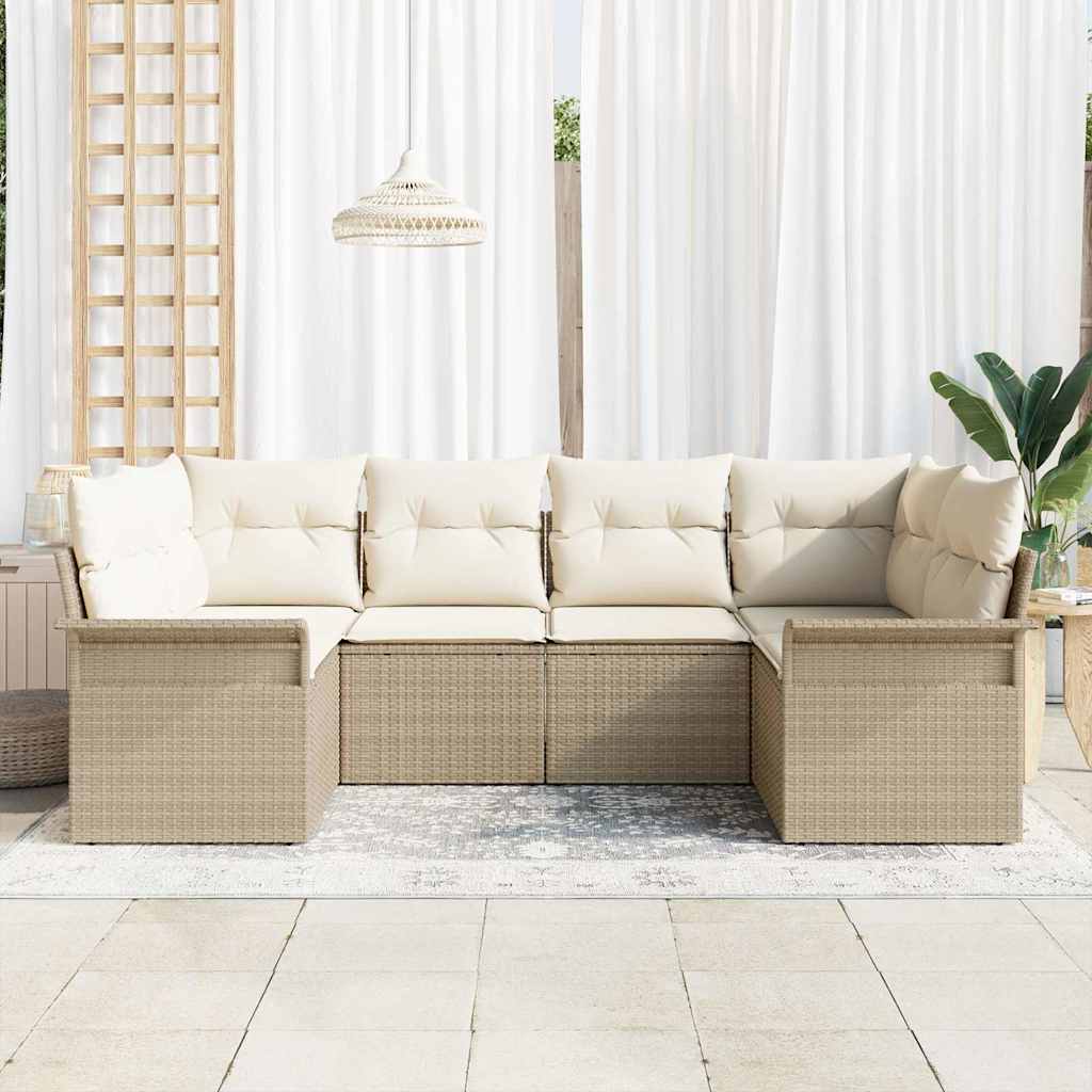 Tuin Sofa Set met opslag 6 pcs Beige Poly riet is nu te koop bij PeponiXL, paradijselijk wonen!