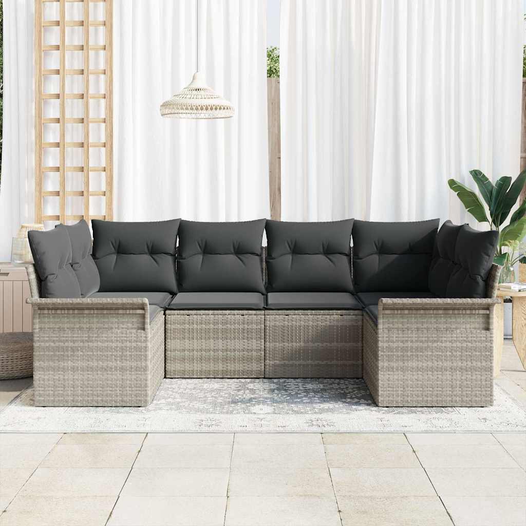 Tuin Sofa Set met opslag 6 pcs Lichtgrijs Poly riet is nu te koop bij PeponiXL, paradijselijk wonen!