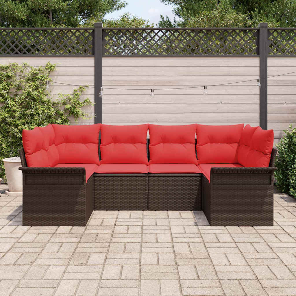 Tuin Sofa Set met opslag 6 pcs Bruin Poly riet is nu te koop bij PeponiXL, paradijselijk wonen!