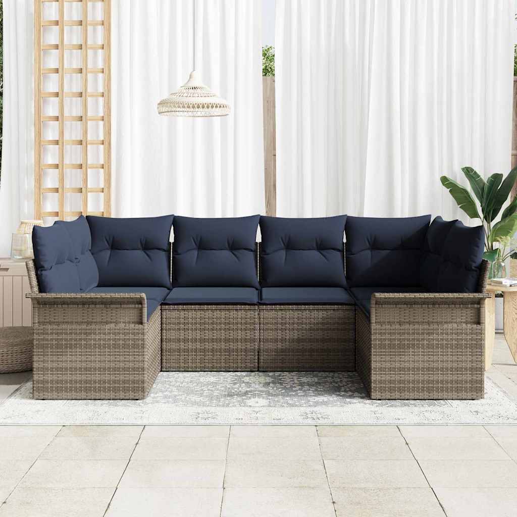Tuin Sofa Set met opslag 6 pcs Grijs Poly riet is nu te koop bij PeponiXL, paradijselijk wonen!