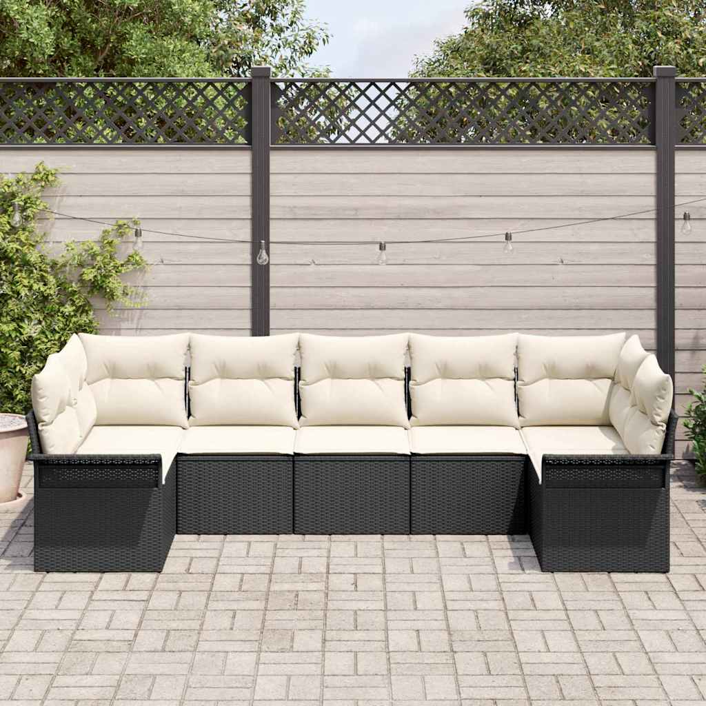 Tuin Sofa Set met opslag 7 pcs Zwart Poly riet is nu te koop bij PeponiXL, paradijselijk wonen!