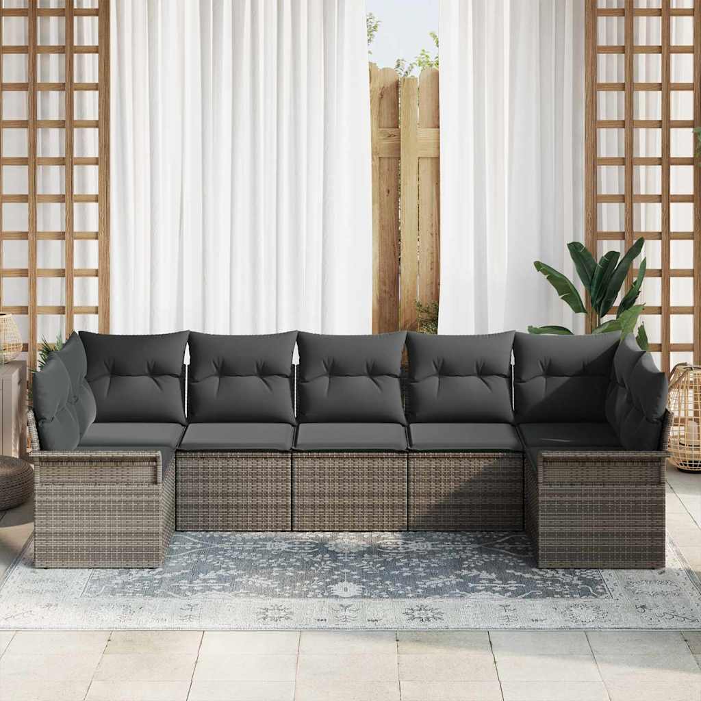Tuin Sofa Set met kussen met opslag 7 pcs Grijs Poly riet is nu te koop bij PeponiXL, paradijselijk wonen!