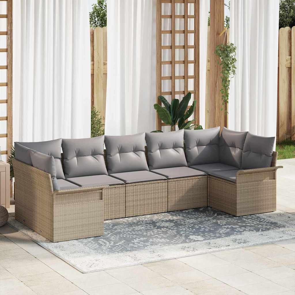 Tuin Sofa Set met kussen met opslag 7 pcs Beige Poly riet is nu te koop bij PeponiXL, paradijselijk wonen!