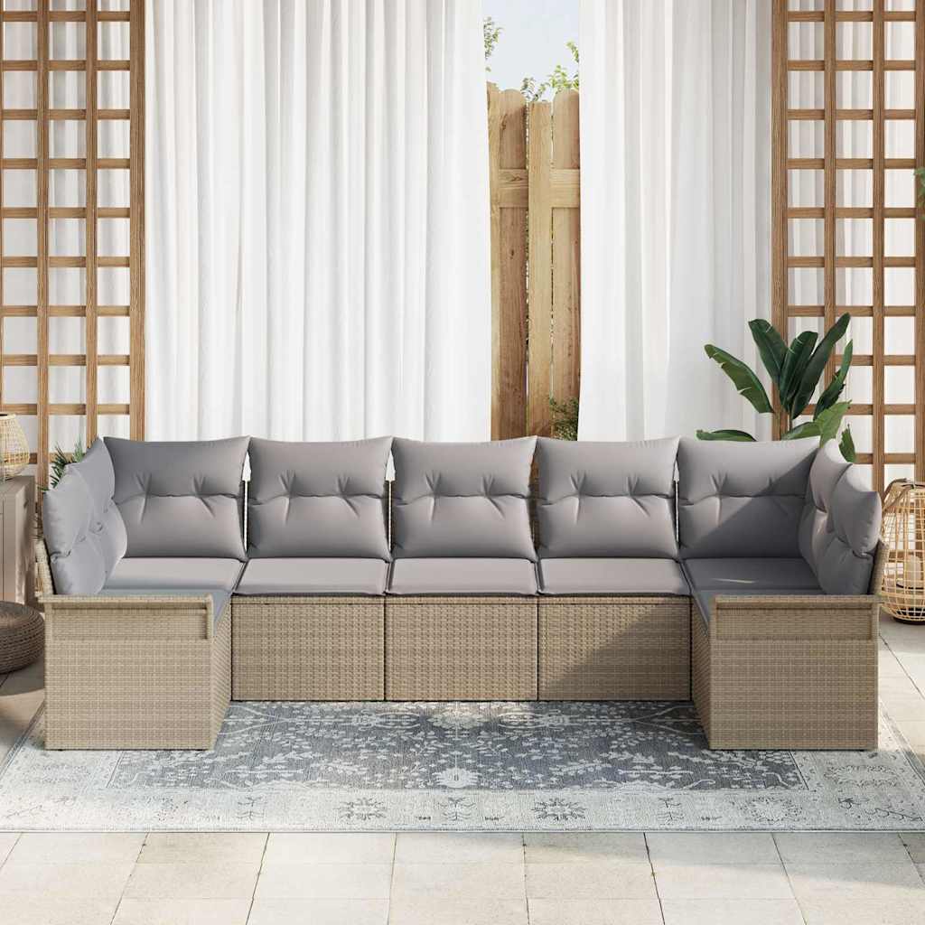Tuin Sofa Set met kussen met opslag 7 pcs Beige Poly riet is nu te koop bij PeponiXL, paradijselijk wonen!