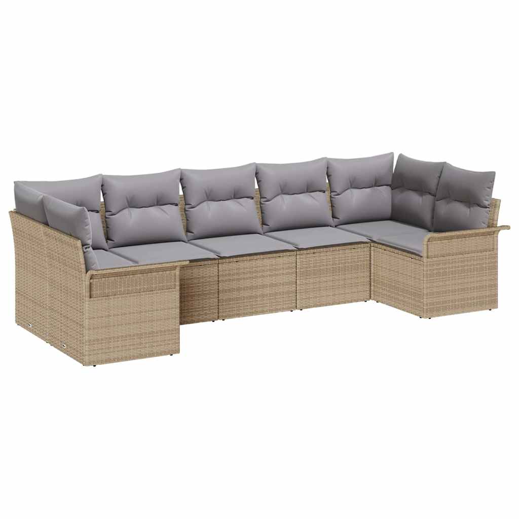 Tuin Sofa Set met kussen met opslag 7 pcs Beige Poly riet is nu te koop bij PeponiXL, paradijselijk wonen!