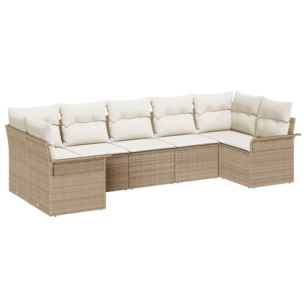 Tuin Sofa Set met kussen met opslag 7 pcs Beige Poly riet is nu te koop bij PeponiXL, paradijselijk wonen!