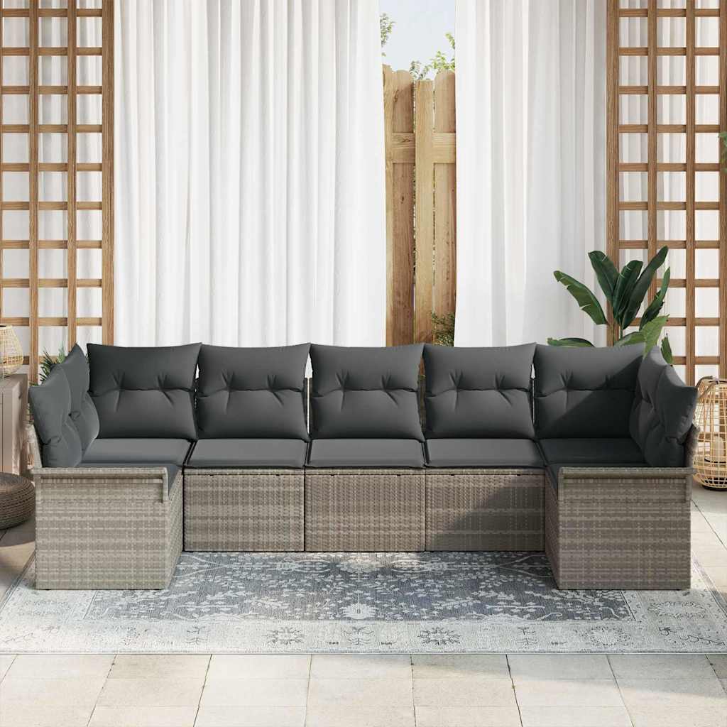 Tuin Sofa Set met opslag 7 pcs Lichtgrijs Poly riet is nu te koop bij PeponiXL, paradijselijk wonen!