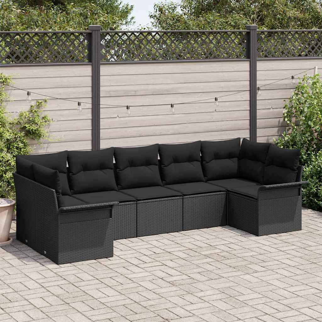 Tuin Sofa Set met opslag 7 pcs Zwart Poly riet is nu te koop bij PeponiXL, paradijselijk wonen!