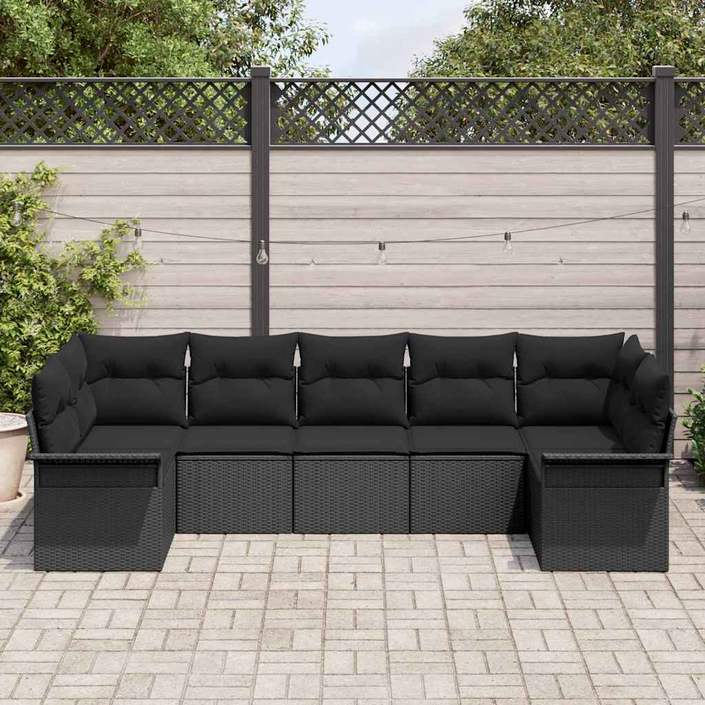 Tuin Sofa Set met opslag 7 pcs Zwart Poly riet is nu te koop bij PeponiXL, paradijselijk wonen!