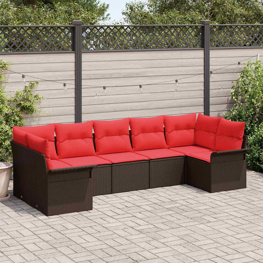 Tuin Sofa Set met opslag 7 pcs Bruin Poly riet is nu te koop bij PeponiXL, paradijselijk wonen!