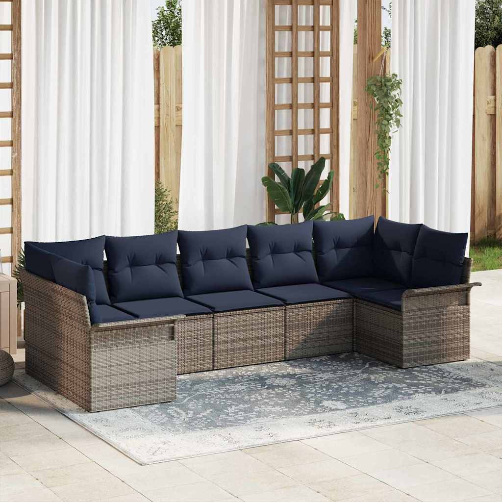 Tuin Sofa Set met opslag 7 pcs Grijs Poly riet is nu te koop bij PeponiXL, paradijselijk wonen!