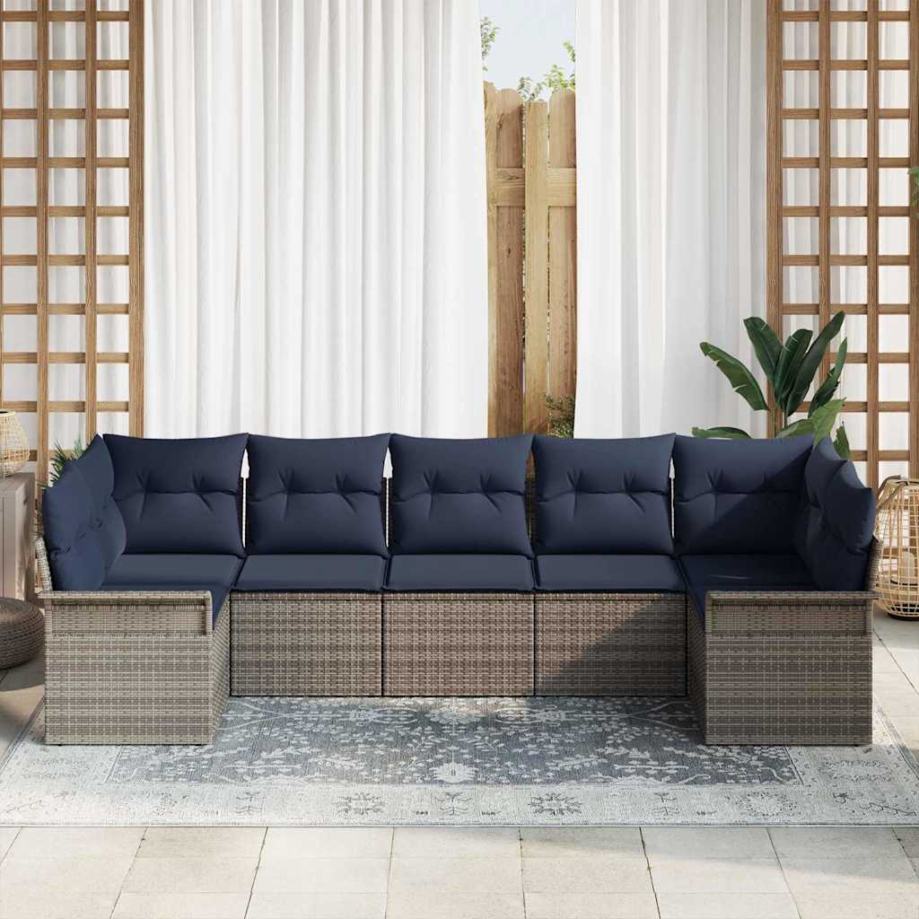 Tuin Sofa Set met opslag 7 pcs Grijs Poly riet is nu te koop bij PeponiXL, paradijselijk wonen!