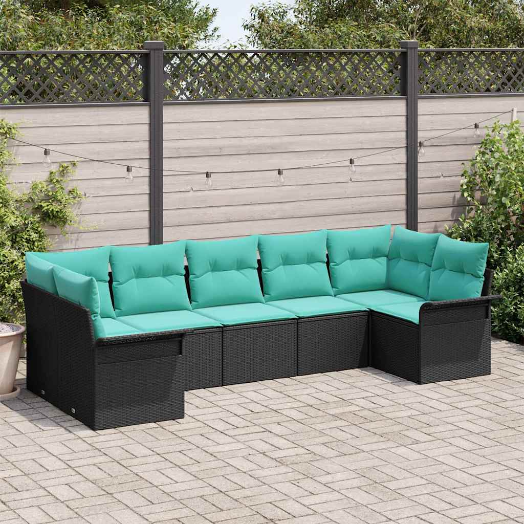 Tuin Sofa Set met opslag 7 pcs Zwart Poly riet is nu te koop bij PeponiXL, paradijselijk wonen!