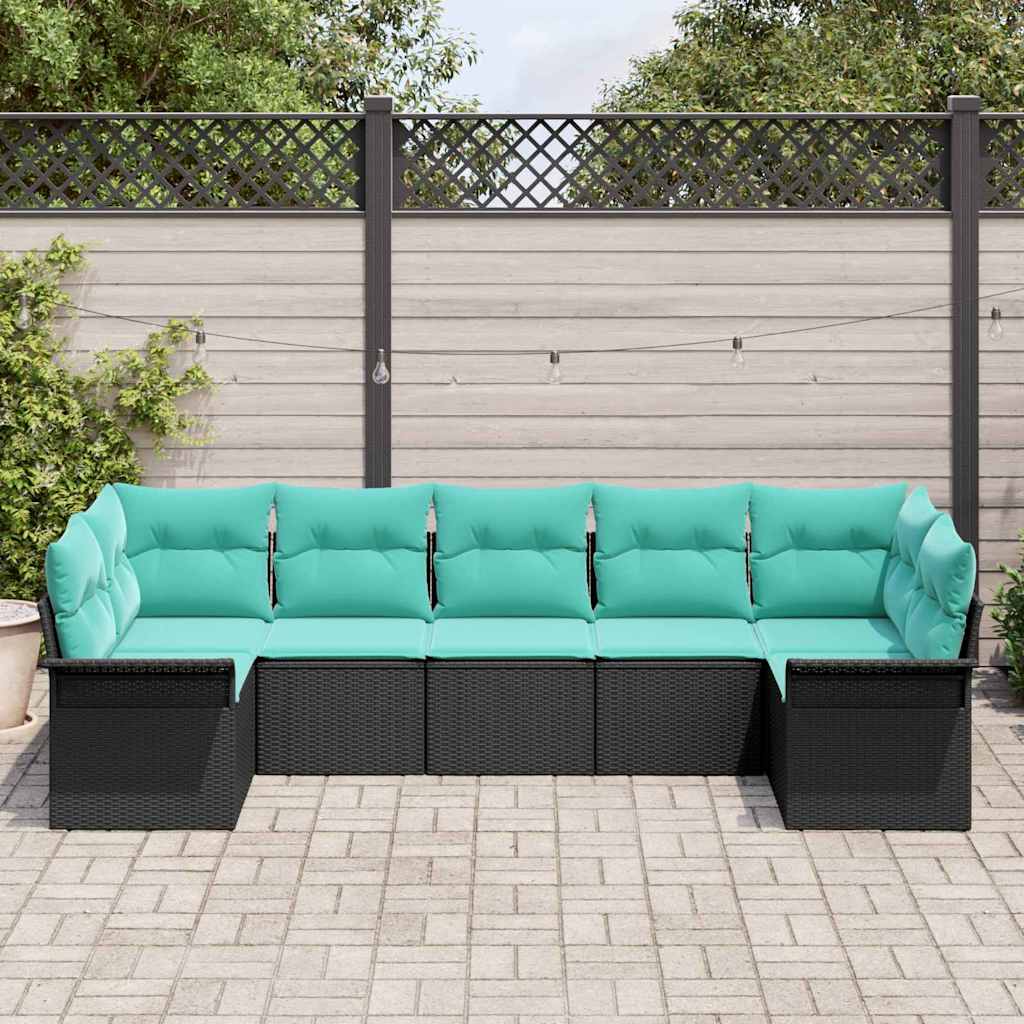 Tuin Sofa Set met opslag 7 pcs Zwart Poly riet is nu te koop bij PeponiXL, paradijselijk wonen!