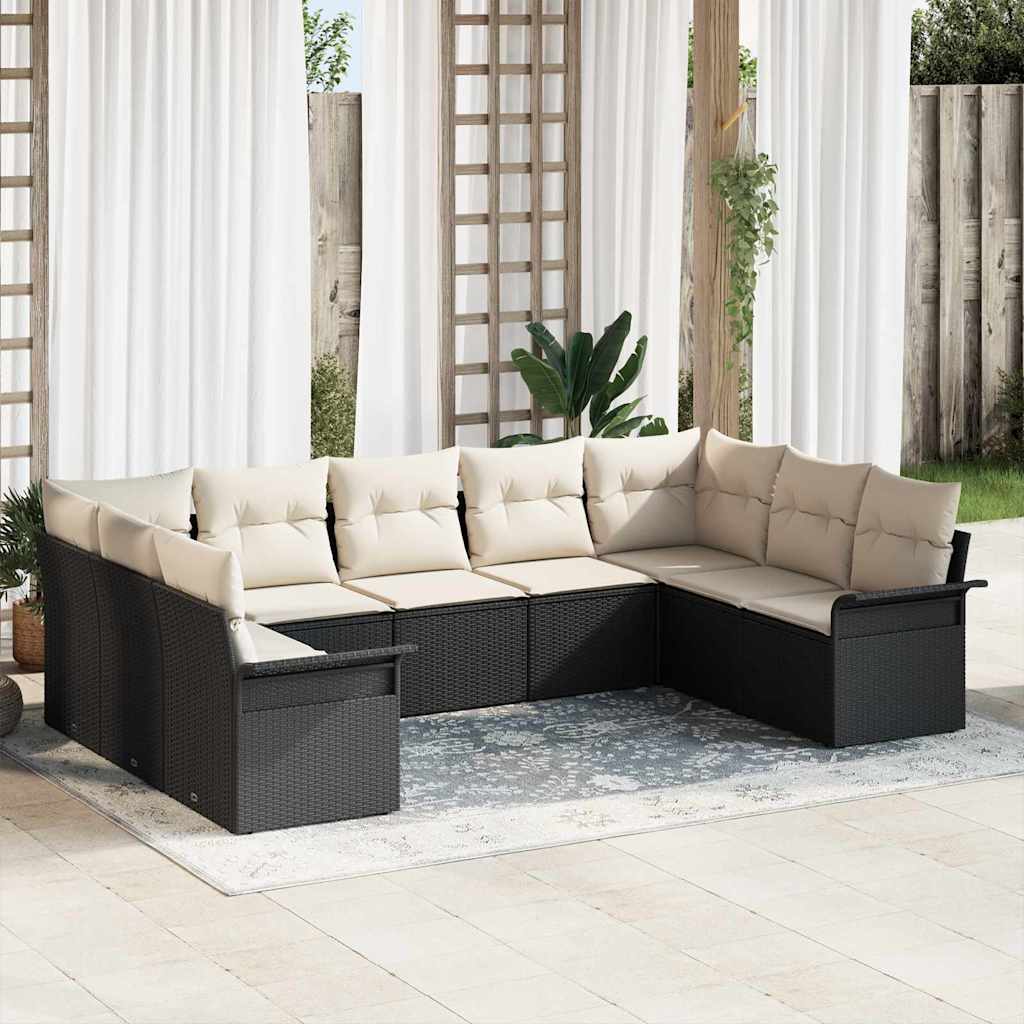 Tuin Sofa Set met opslag 9 pcs Zwart poly rattan is nu te koop bij PeponiXL, paradijselijk wonen!