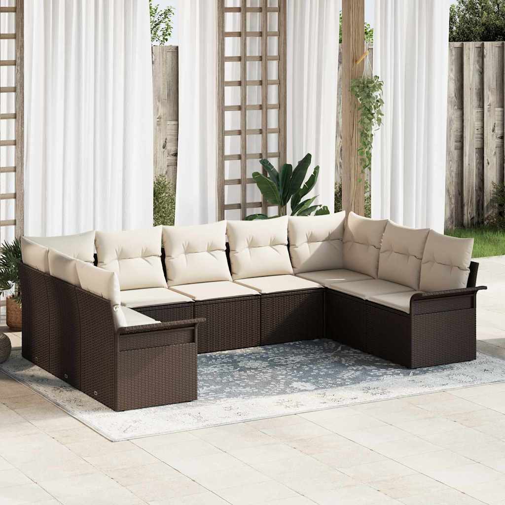 Tuin Sofa Set met opslag 9 pcs Bruin poly rattan is nu te koop bij PeponiXL, paradijselijk wonen!