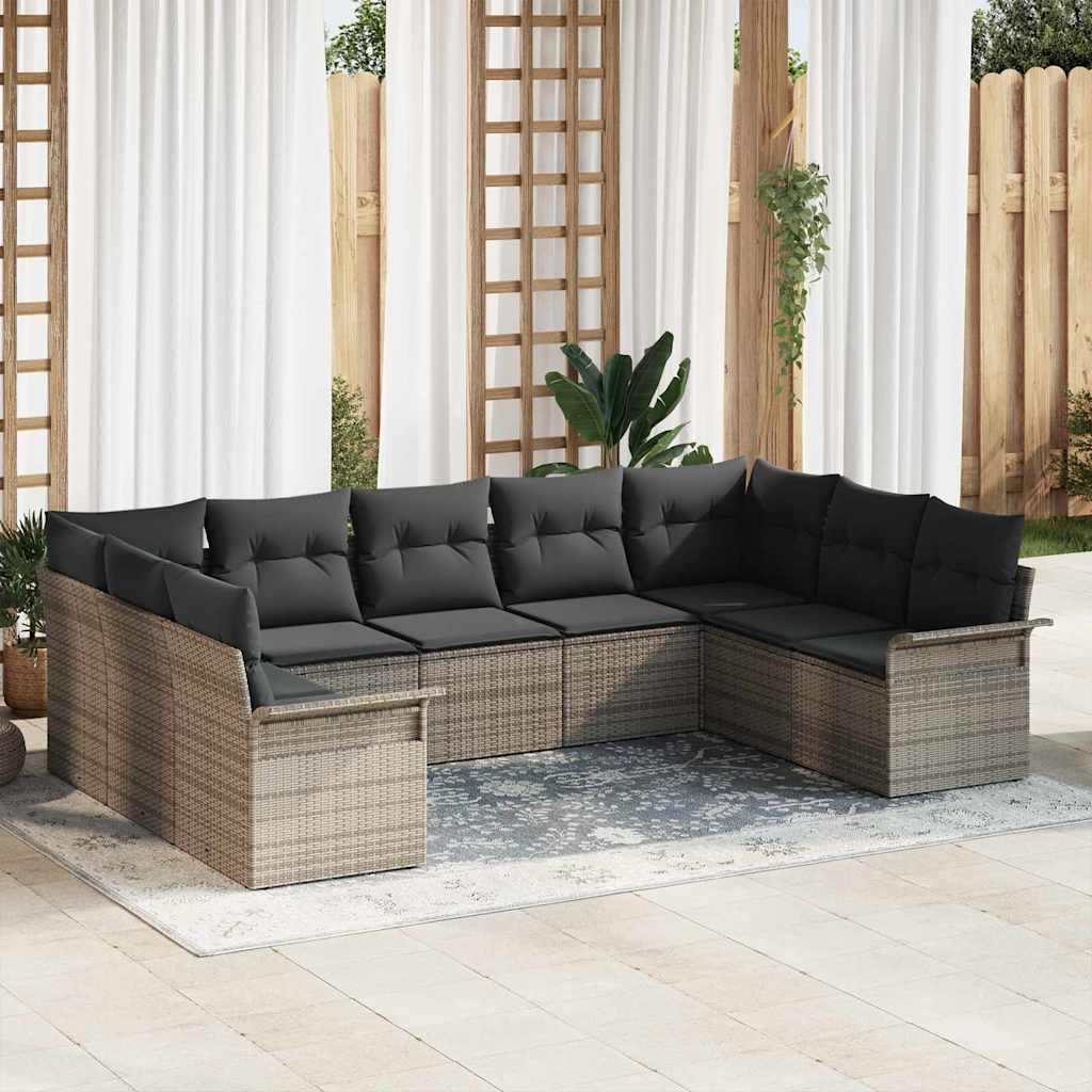 Tuin Sofa Set met opslag 9 pcs Grijs poly rattan is nu te koop bij PeponiXL, paradijselijk wonen!
