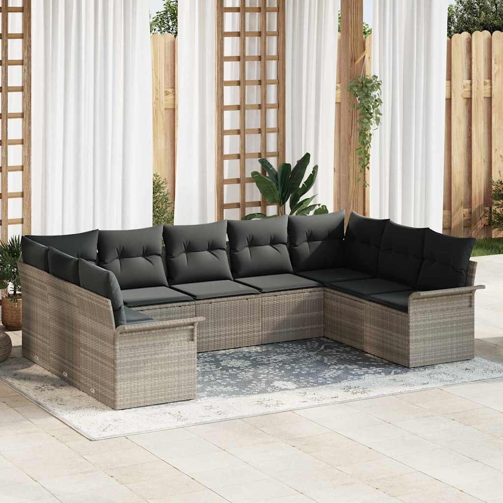 Tuin Sofa Set met opslag 9 pcs Lichtgrijs poly rattan is nu te koop bij PeponiXL, paradijselijk wonen!