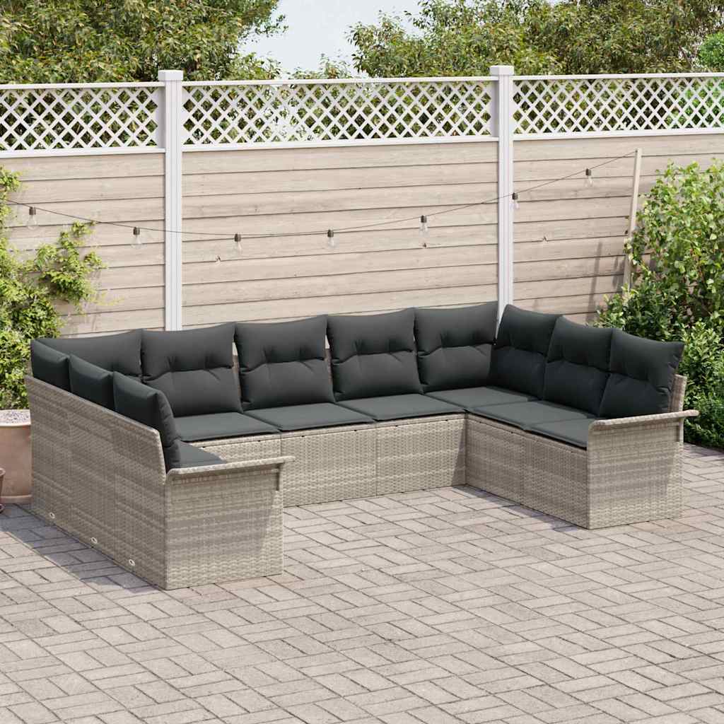 Tuin Sofa Set met opslag 9 pcs Lichtgrijs poly rattan is nu te koop bij PeponiXL, paradijselijk wonen!