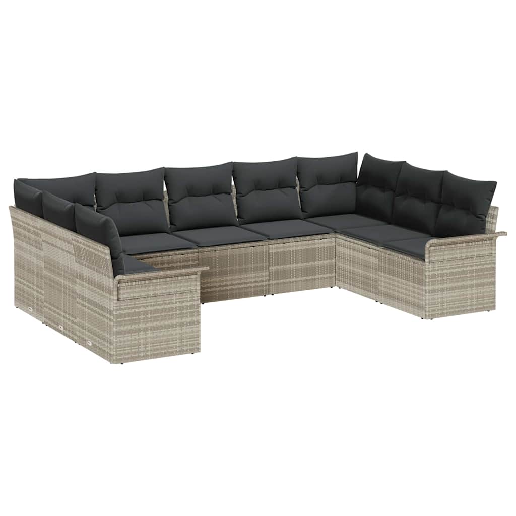 Tuin Sofa Set met opslag 9 pcs Lichtgrijs poly rattan is nu te koop bij PeponiXL, paradijselijk wonen!