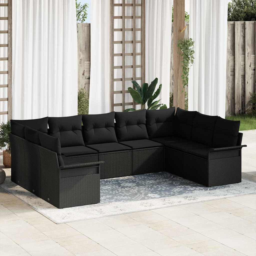 Tuin Sofa Set met opslag 9 pcs Zwart poly rattan is nu te koop bij PeponiXL, paradijselijk wonen!