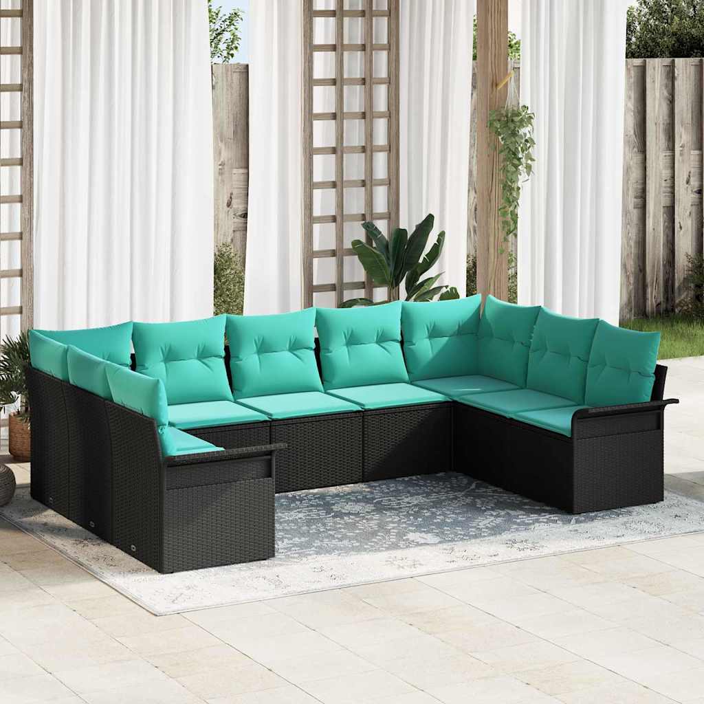 Tuin Sofa Set met opslag 9 pcs Zwart poly rattan is nu te koop bij PeponiXL, paradijselijk wonen!